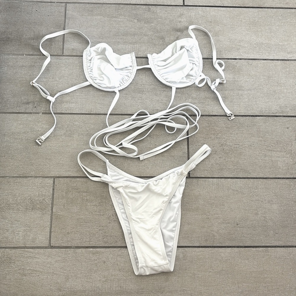 FashionNova White Strappy Bikini Size S